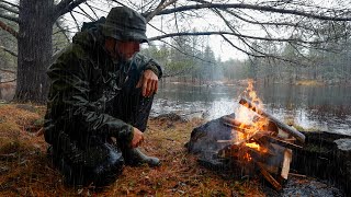 Solo Camping in Heavy Rain  Campfire Fajitas Mukbang [upl. by Mundt]