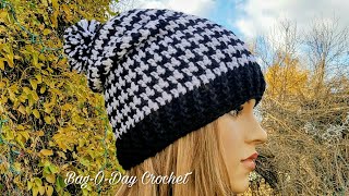 HOW TO CROCHET  SLOUCHY HAT  UNISEX HOUNDSTOOTH BEANIE  BAGODAY CROCHET Tutorial 438 [upl. by Micheil53]