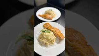 Fresh Salmon amp pasta with soya cream white sauce tagliatelle creamy cheese easy fish tasty [upl. by Wallinga199]