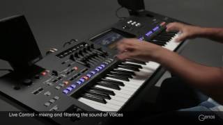 Live Control knobs  sliders  mixing amp sound shaping Voices with filters Yamaha Genos [upl. by Fira]