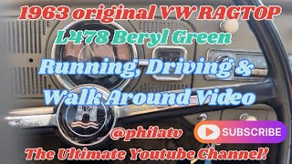 1963 VW RAGTOP BUG original Beryl green L478 running amp driving Video vw forsale vwbug vwproject [upl. by Nylednarb]