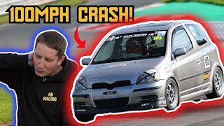 I CRASHED MY YARIS AT 100MPH AT OULTON PARK IN THE JAVELIN SPRINT FINALE [upl. by Eitsym]