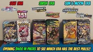 WOW Opening 400 IN POKEMON PACKS to determine which POKEMON ERA has the BEST PULLS [upl. by Irol258]