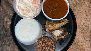 FRIED FISH RICE AND STEW WITH COLESLAW DINNER [upl. by Colier]