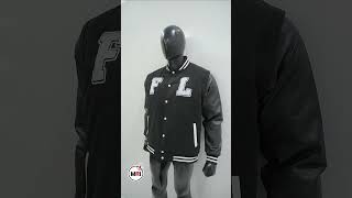 Black Wool amp Leather Sleeves Varsity Jacket With Custom Chenille Patches fashion customjacket [upl. by Inami]