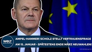 DEUTSCHLAND Olaf Scholz stellt am 15 Januar die Vertrauensfrage  spätestens Ende März Neuwahlen [upl. by Yzdnil]