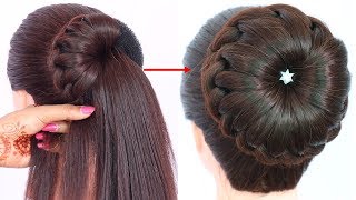 new bun hairstyle for wedding and party  trending hairstyle  party hairstyle  updo hairstyle [upl. by Euqinotna]