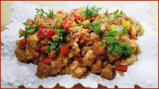 Sweet and sour chicken recipe🐔 دجاج سويت آند ساور من المطبخ الصيني مع سلطة مرافقة بصوص فطر [upl. by Anisamoht]