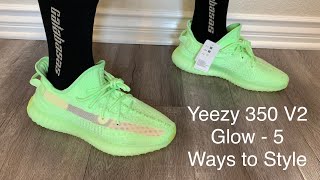 Yeezy Boost 350 V2 Glow On Feet  Sizing 5 ways to style and glow in the dark test [upl. by Placeeda832]