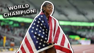 ShaCarri Richardson Reacts To Winning 100m World Athletics Championship Title [upl. by Atinreb]