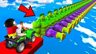 SHINCHAN AND FRANKLIN TRIED THE IMPOSSIBLE SITTING HULK BRIDGE RAMP CHALLENGE With IRONMAN IN GTA 5 [upl. by Bambie937]