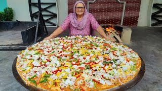 BIG PANEER MAKHNI PIZZA  Giant Pizza  Pizza Recipe  Biggest Pizza  By Grandma  Veg Village food [upl. by Atimad]