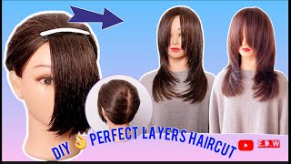 DIY 🟤 PERFECT LAYERS 👌FACE FRAMING LAYERS  BANGS ✂️TO DO YOURSELF [upl. by Lavud]