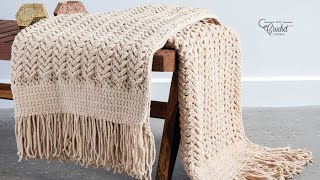 How to Crochet Bernat Easy Herringbone Chunky Blanket [upl. by Brelje]