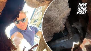 Sidewalk cavein captured in shocking viral video ‘NYC is literally falling apart’ [upl. by Rapsag637]