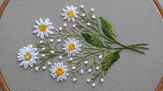 Hand Embroidery Daisy flower 🌼 Very easy stitches  top embroidery 🌼 [upl. by Nah983]