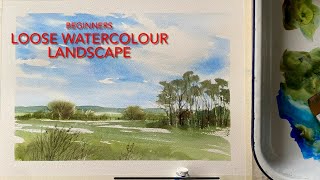 BEGINNERS LOOSE WATERCOLOR LANDSCAPE SIMPLE SKY amp TREES Watercolour PAINTING Techniques Tutorial [upl. by Dnilasor505]