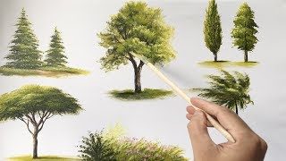 Painting Trees With A Fan Brush  Step By Step Acrylic Painting [upl. by Astto]