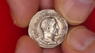 Maximinus Thrax Denarius Emperor Between Standards RIC 1 [upl. by Sirdna158]