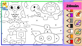 Color By Number Animals Owl Turtle and Toys for Kindergarten Kids and Preschool  Magic Colors [upl. by Tehc795]