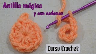 Como hacer un anillo mágico y un anillo con cadenas Curso Crochet [upl. by Ytirahs]