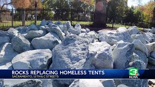 City of Sacramento looking into who placed rocks on sidewalk replacing tents [upl. by Middlesworth590]