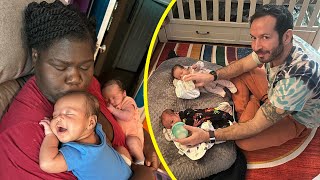 Father On Duty Gabourey Sidibe Husbands Cute Moment While He Bottle Feeding His Newborn Twins [upl. by Oiramel833]