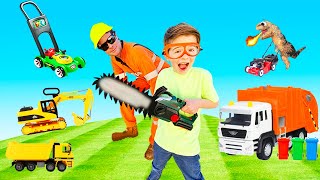 Rescue Vehicles Garbage Trucks Lawn Mowers for Kids Video  Blippi dress Up  min min playtime [upl. by Rother]