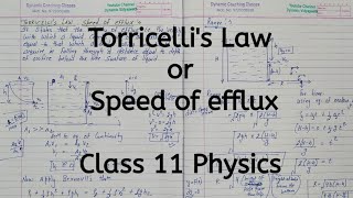 Speed of efflux  Torricellis Law  Chapter 9  Mechanical Properties of Fluids  Class 11 Physics [upl. by Aikemal]