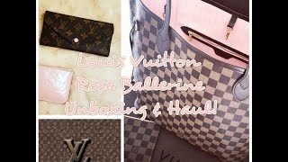 Louis Vuitton Rose Ballerine Unboxing amp Haul Neverfull amp Josephine Wallet [upl. by Adaynek856]