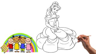 Coloring with Sticker Book Dress Up Disney Princess ArielSnow WhiteBelleCinderella [upl. by Suivatna]