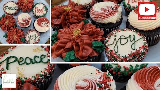 Decorate these GORGEOUS Poinsettia CHRISTMAS cupcakes with me [upl. by Graehl358]