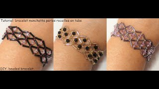 tutoriel bracelet manchette en perles rocailles en tubes  DIY beaded bracelet [upl. by Halley122]