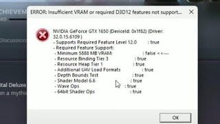 How To Fix error insufficient vram or required d3d12 features not supported [upl. by Loree427]