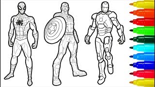 Spiderman and AVENGERS SUPERHEROES Coloring Pages  AVENGERS Colouring Pages For Kids [upl. by Reg]