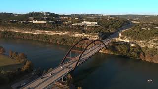 360 Bridge Pennybacker Bridge in Austin Texas  4K Cinematic Mavic Air 2 Drone Images [upl. by Ahsirak]