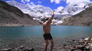 ‪idiot jumps in dangerous peruvian glacial lake causes avalanche‬ [upl. by Maidel]