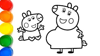 How to Draw George Pig with Mummy Pig Easy Step by Step  Peppa Pig Drawing Peppa Pig Coloring [upl. by Rodavlas]