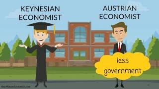 Austrian Economics and Keynesianism Keynesian Economics Explained in One Minute [upl. by Lleuqar]