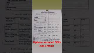 HPBOSE Announced 10th class result hpbose hp study shorts short viral motivation passion [upl. by Melbourne]