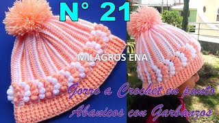 Como tejer el gorro N° 21 a crochet en punto abanicos con puntos garbanzos para bebes y niñas [upl. by Adin]