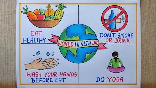 World Health Day Poster Drawing easy April7  How to draw World Health Day drawing Eat healthy [upl. by Penney]