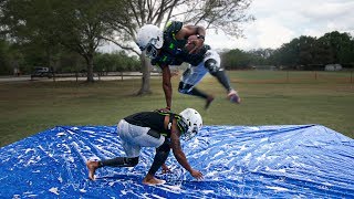 PLAYING TACKLE FOOTBALL ON A SLIP AND SLIDE PT 2 [upl. by Hertzog]