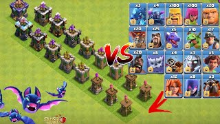 100 Housing space troops vs every level Archer tower base formation clashofclans [upl. by Flavius351]