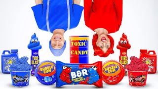 RED VS BLUE FOOD CHALLENGE  Eating Only 1 Color Candies Last To STOP Wins by 123 GO FOOD [upl. by Compte]