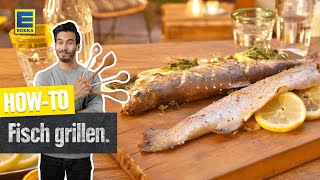 Fisch grillen  Anleitung zum Grillen von Forelle Dorade oder Wolfsbarsch auf dem Grill [upl. by Aibonez]