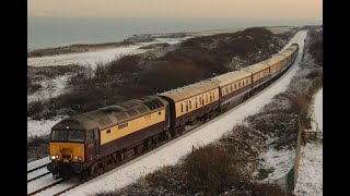 57313 and 57601 pass Dawdon bridge on the Durham Coast Line with the Northern Belle SNOW [upl. by Ricarda399]