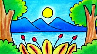 Cara Menggambar Pemandangan Alam Yang Mudah dan Bagus  How to Draw Easy Beautiful Scenery [upl. by Hasin]