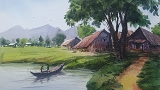 How To Draw Landscape with Water Colour watercolorpainting watercolourlandscape watercolor [upl. by Prasad]