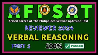 PART 2 UPDATED AFPSAT REVIEWER 2024  VERBAL REASONING TEST  AFP SERVICE APTITUDE TEST [upl. by Lrak]